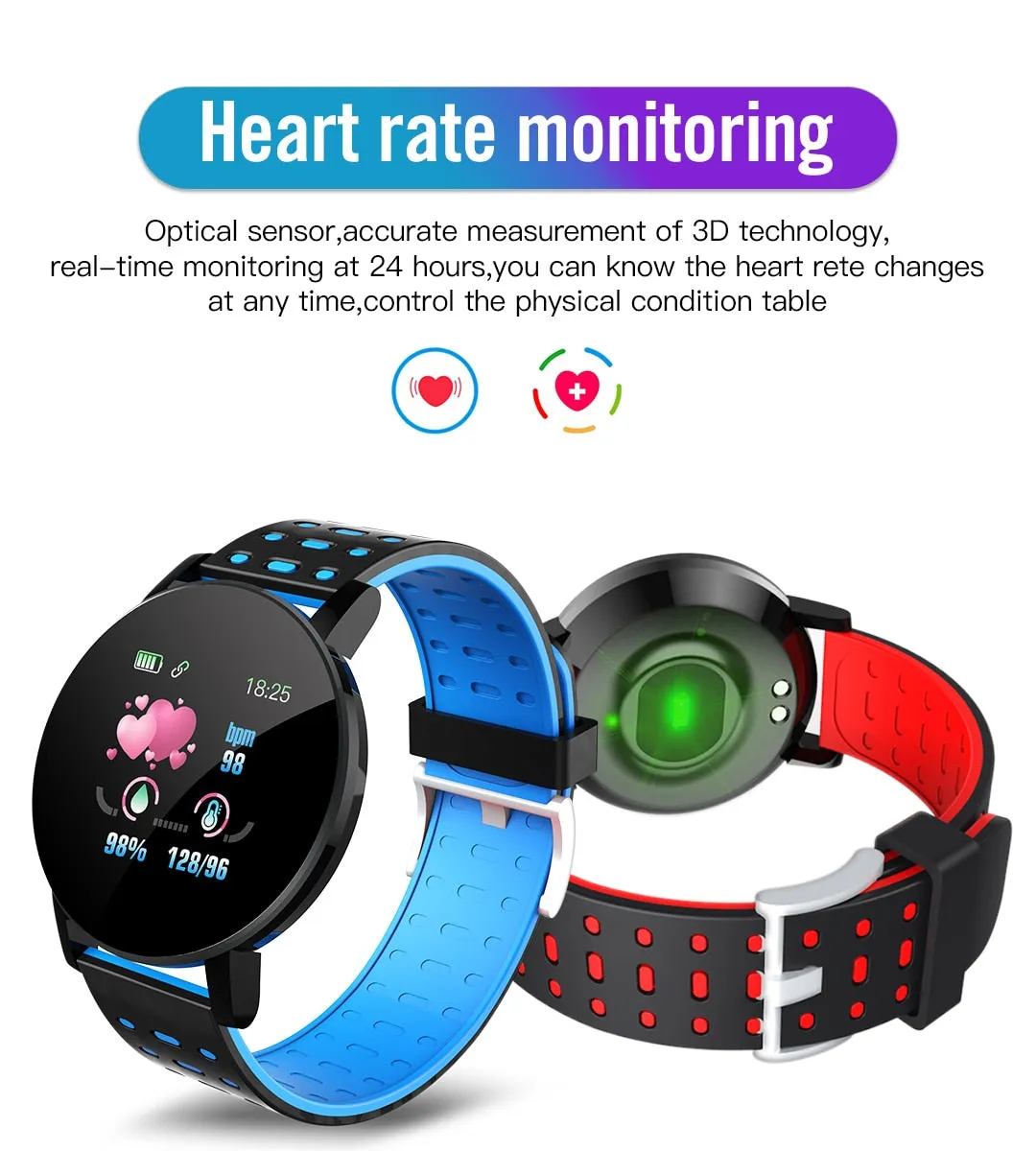 119 Plus Smart Watch & Fitness Tracker (with HR & BP Tracker, Call & MSG Alerts, IPS HD Screen)