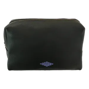 Afeite Washbag - Black Leather & Jean Navy Stitching by Pampeano