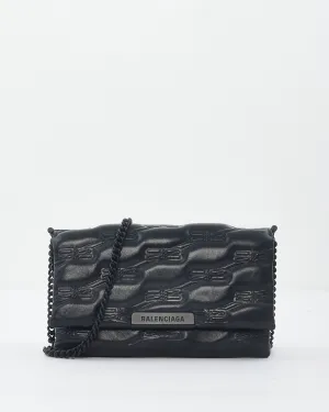 Balenciaga Black Leather Triplet Logo Quilted Crossbody Bag