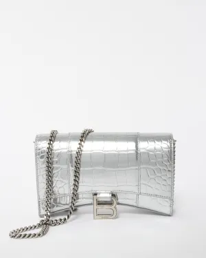 Balenciaga Silver Croc Embossed Hourglass Chain Bag