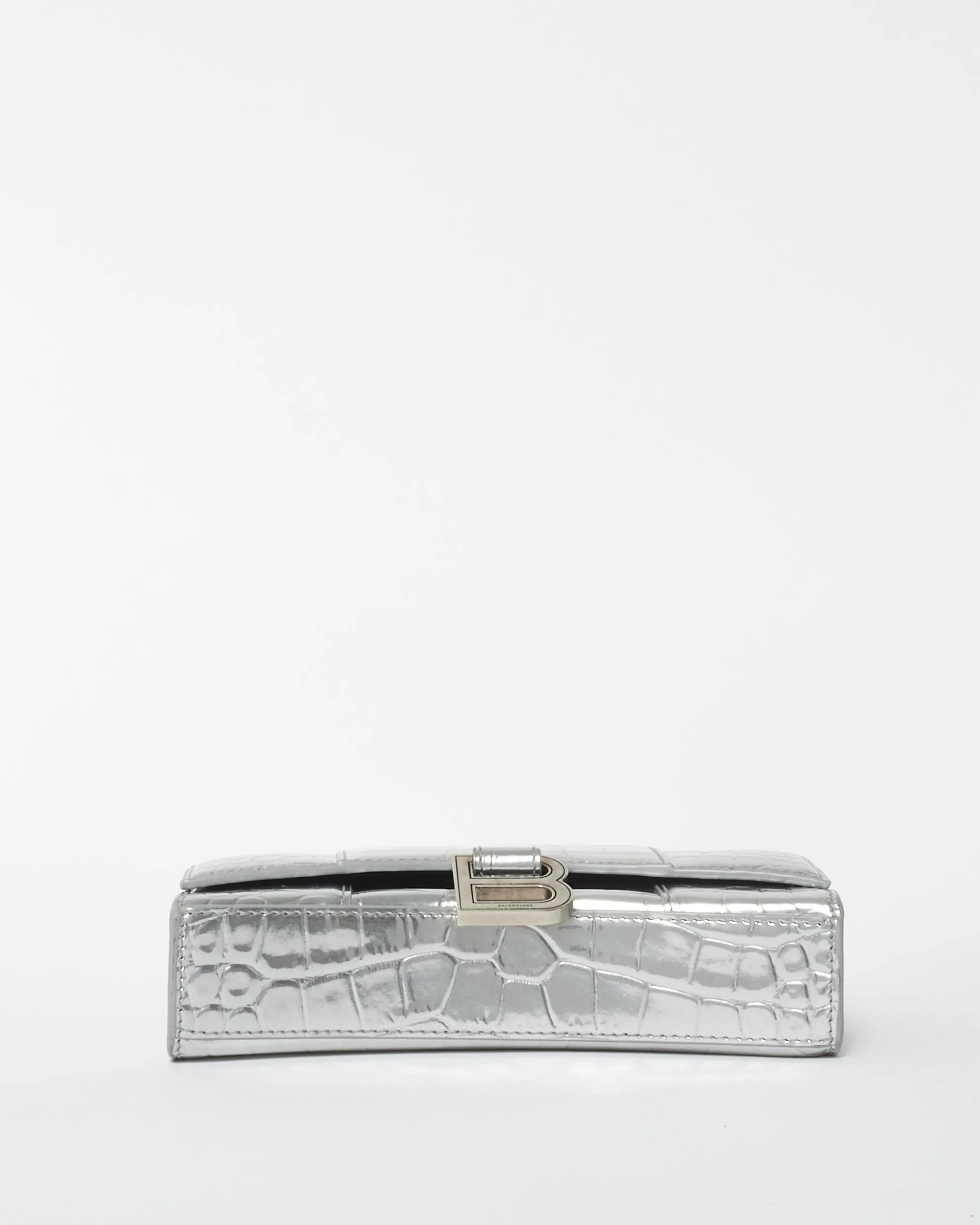 Balenciaga Silver Croc Embossed Hourglass Chain Bag