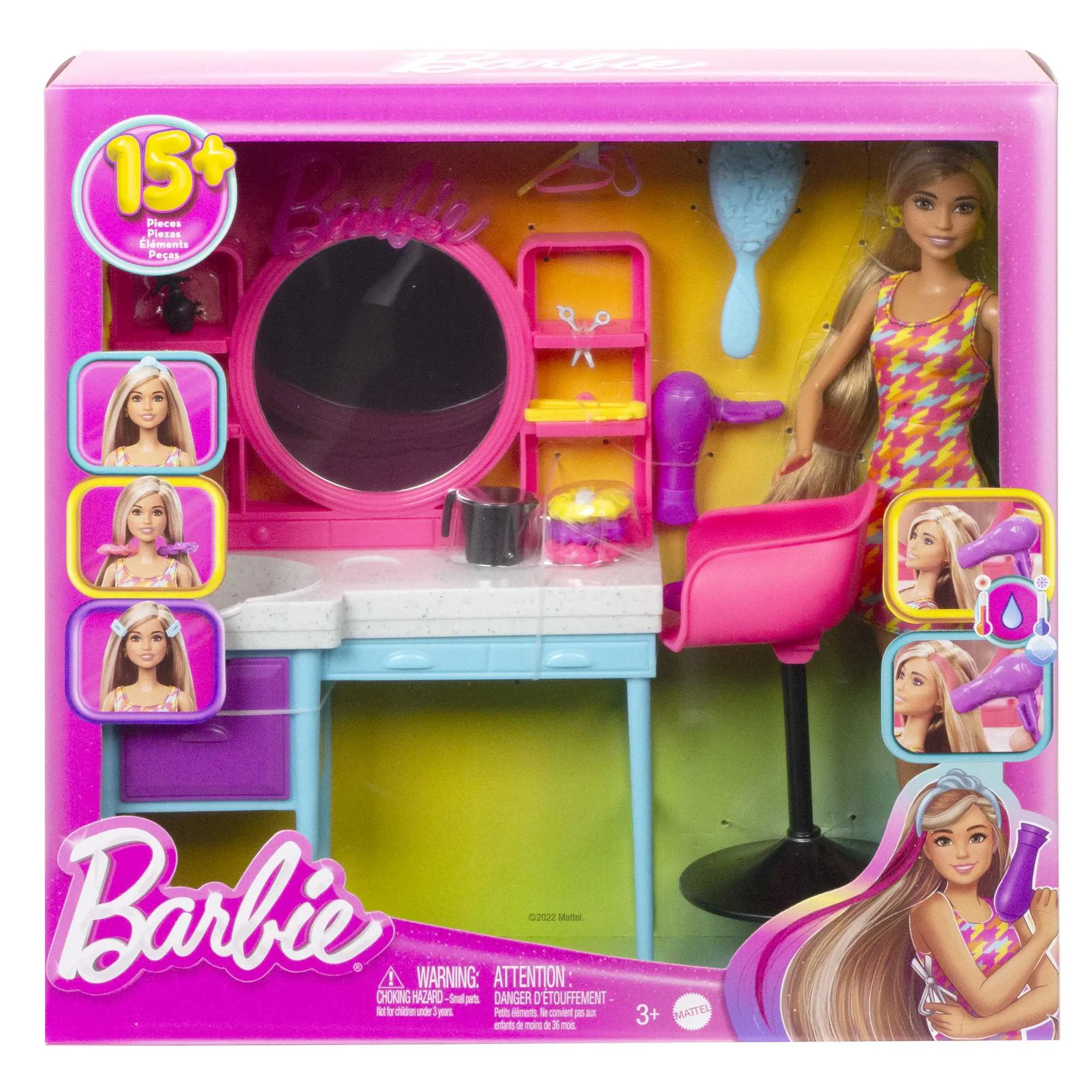 Barbie Doll And Hair Salon Playset, Color-Change Hair