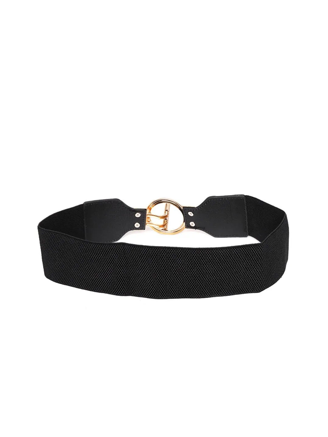 Berrylush Women Black Elastic Strap Double Pin Hook Belt