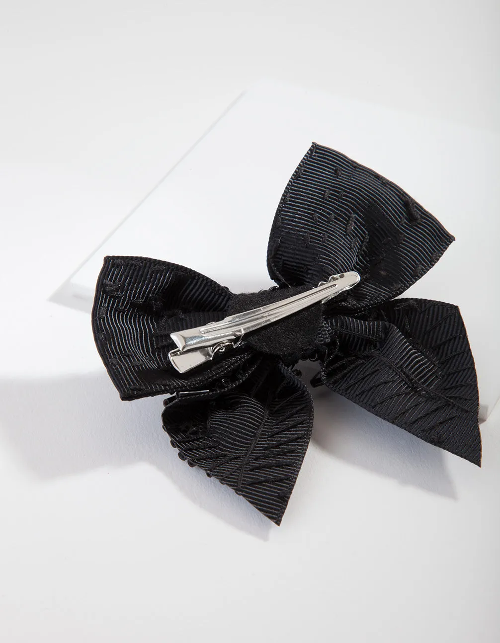 Black Beaded Bow Hair Clip