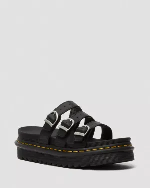 Blaire Slide Leather Sandals in Black