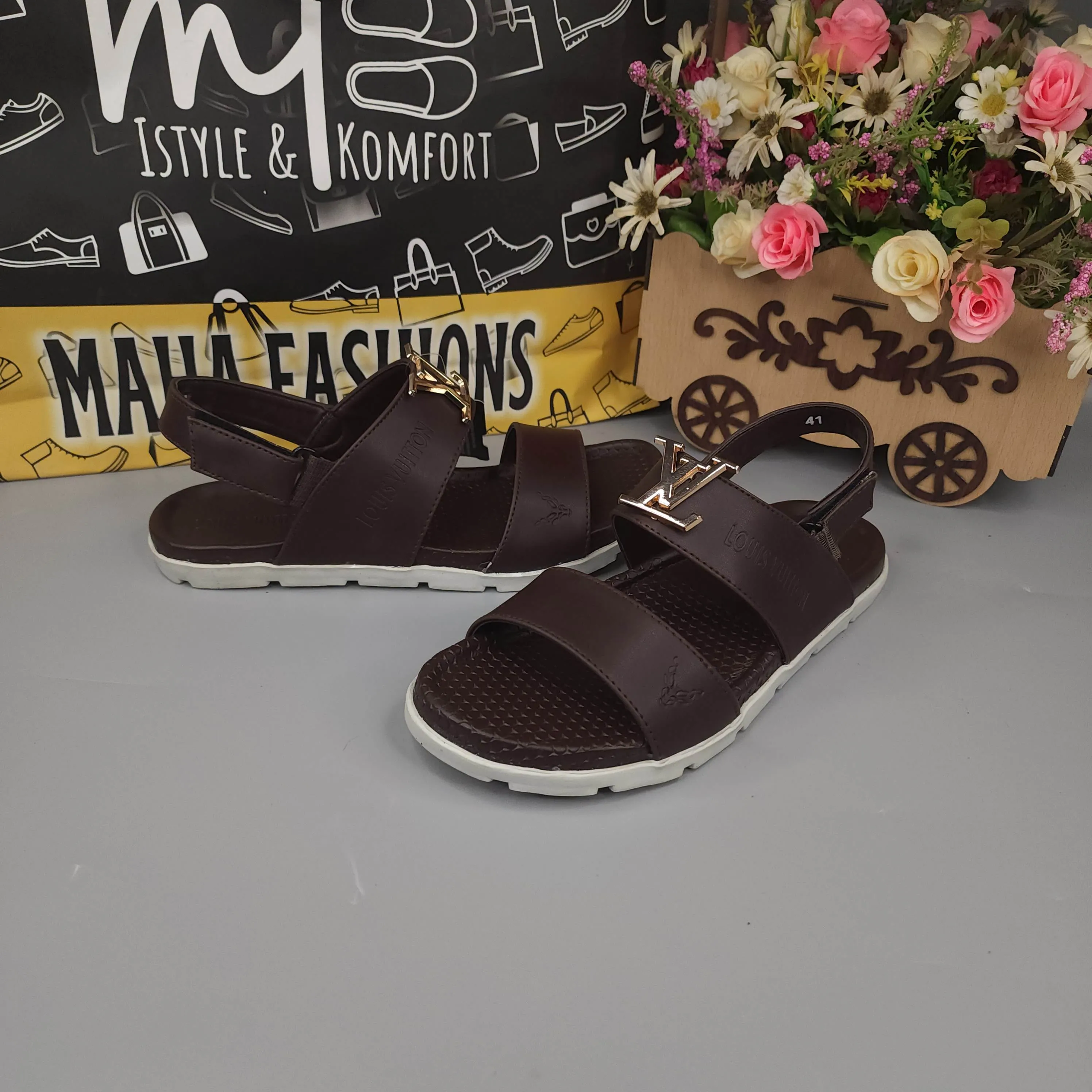 Brown Sandals with Golden Buckle