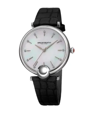 Bruno Magli Womens Miranda Stainless Steel Heritage - Mother of Pearl - Black