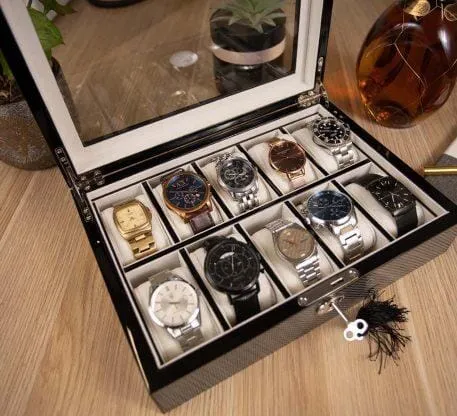 Carbon Fibre Wooden Watch Box for 10 Watches