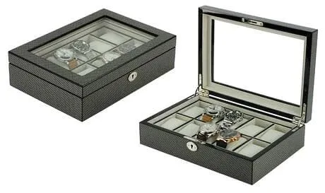 Carbon Fibre Wooden Watch Box for 10 Watches