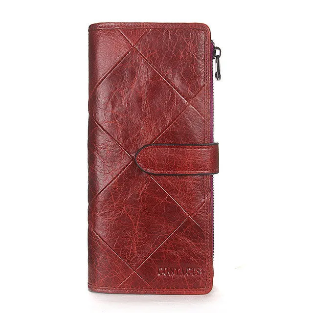 Contact's Women Wallets Brand Design High Quality Genuine Leather Wallet Female Hasp Fashion Dollar Price Long Women Wallets