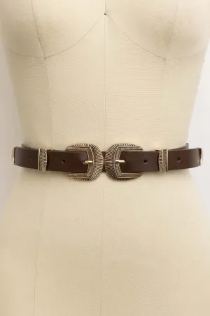 double buckle western belt - brown