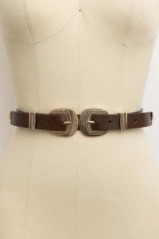 double buckle western belt - brown