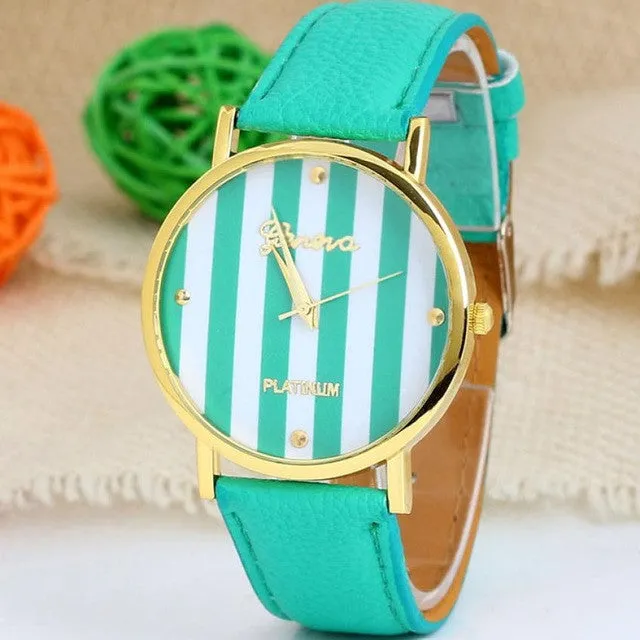 Fashion Striped Analog PU Leather Quartz watches