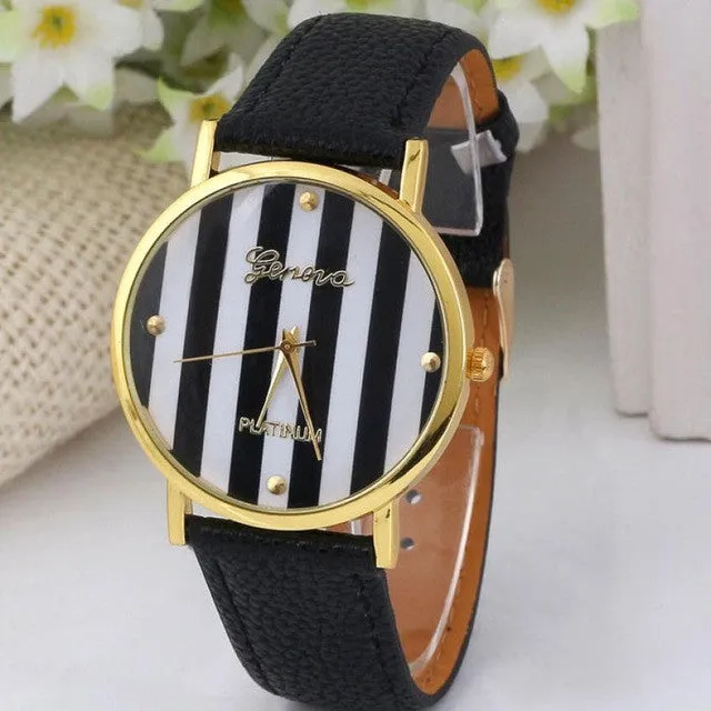 Fashion Striped Analog PU Leather Quartz watches