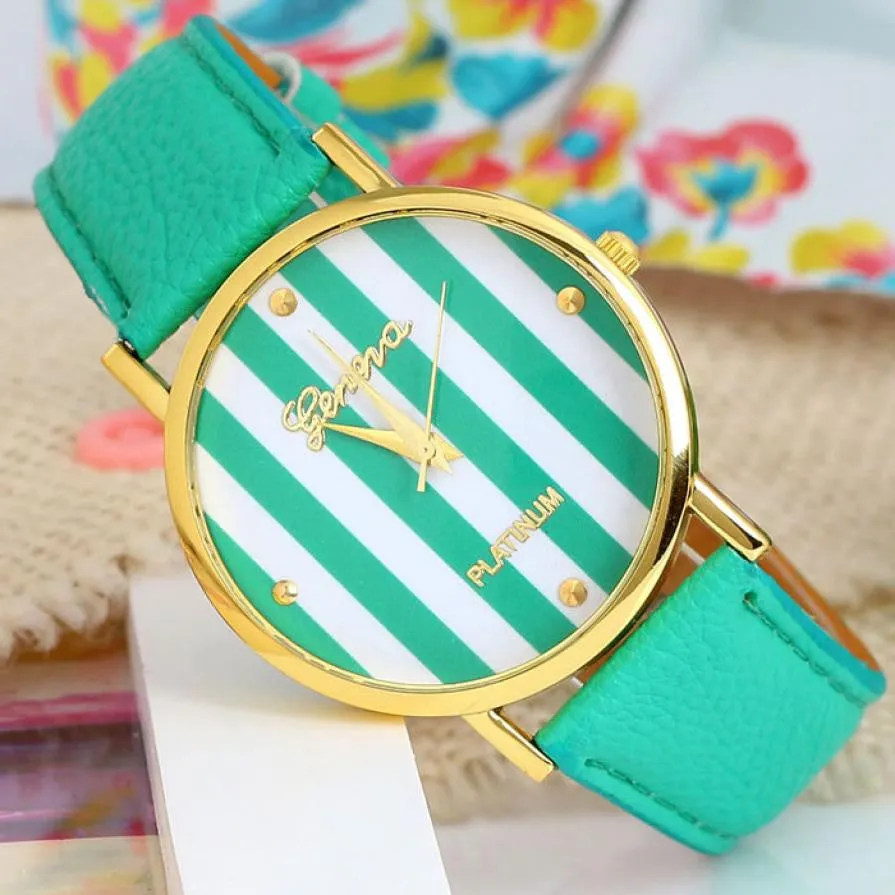 Fashion Striped Analog PU Leather Quartz watches