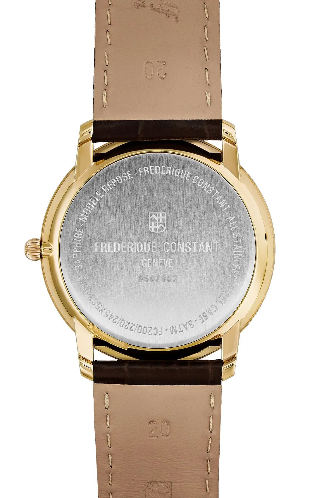 Frederique Constant Slimline Small Seconds Yellow Gold Plated Steel Silver Dial Brown Leather Strap Date Quartz Mens Watch FC-245M4S5