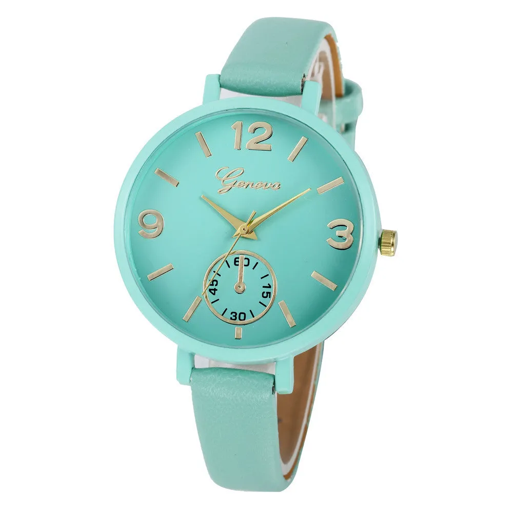 Geneva Luxury Brand Watch Women Female Clock PU Leather Strap Big Dial Quartz Watches Chronograph Analog Relogio Feminino