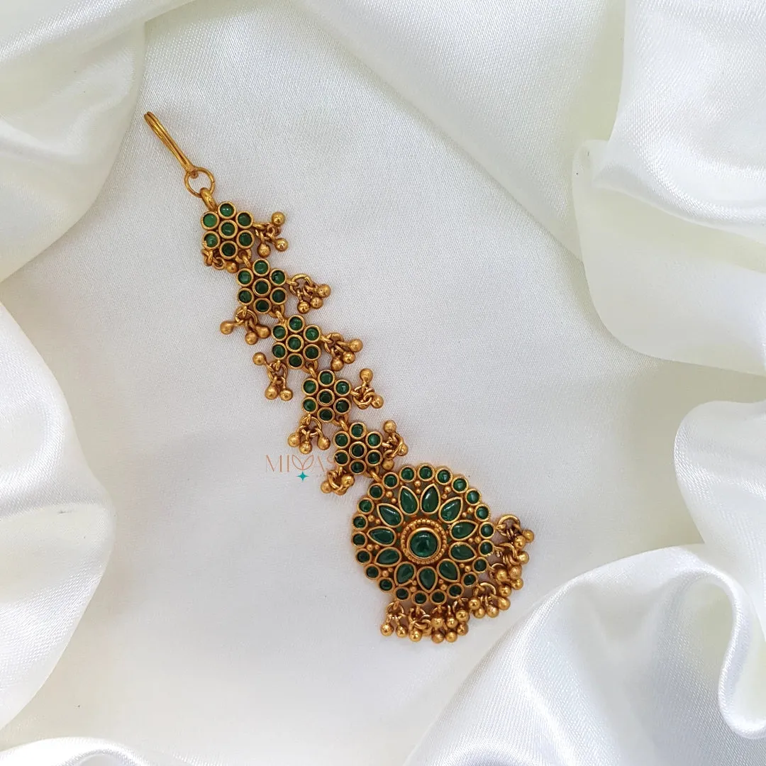 Graceful Bridal Maang Tikka - Green