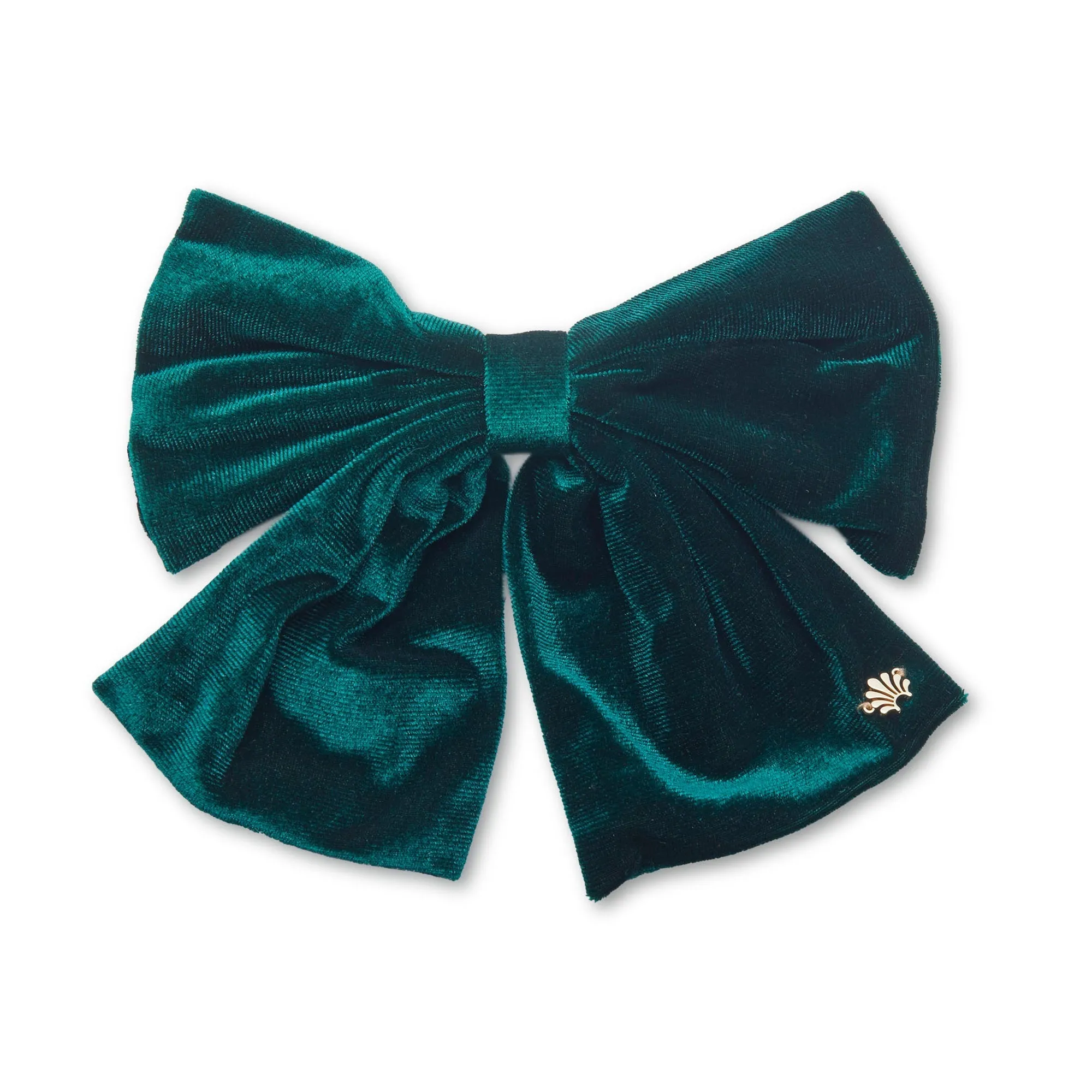 PINE GREEN JUMBO VELVET BOW BARRETTE