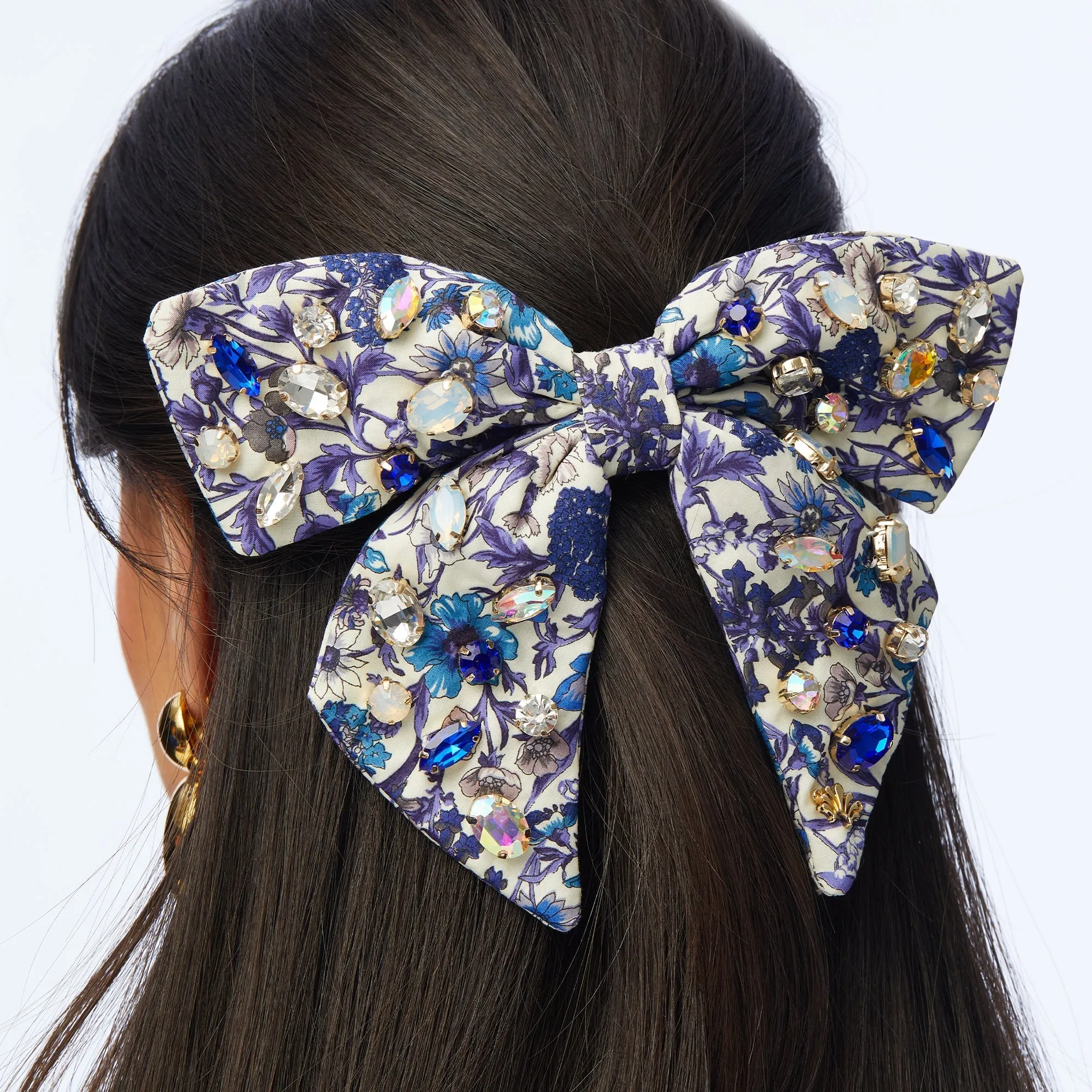 RACHEL FLORAL GLITTERING CRYSTAL BOW BARRETTE