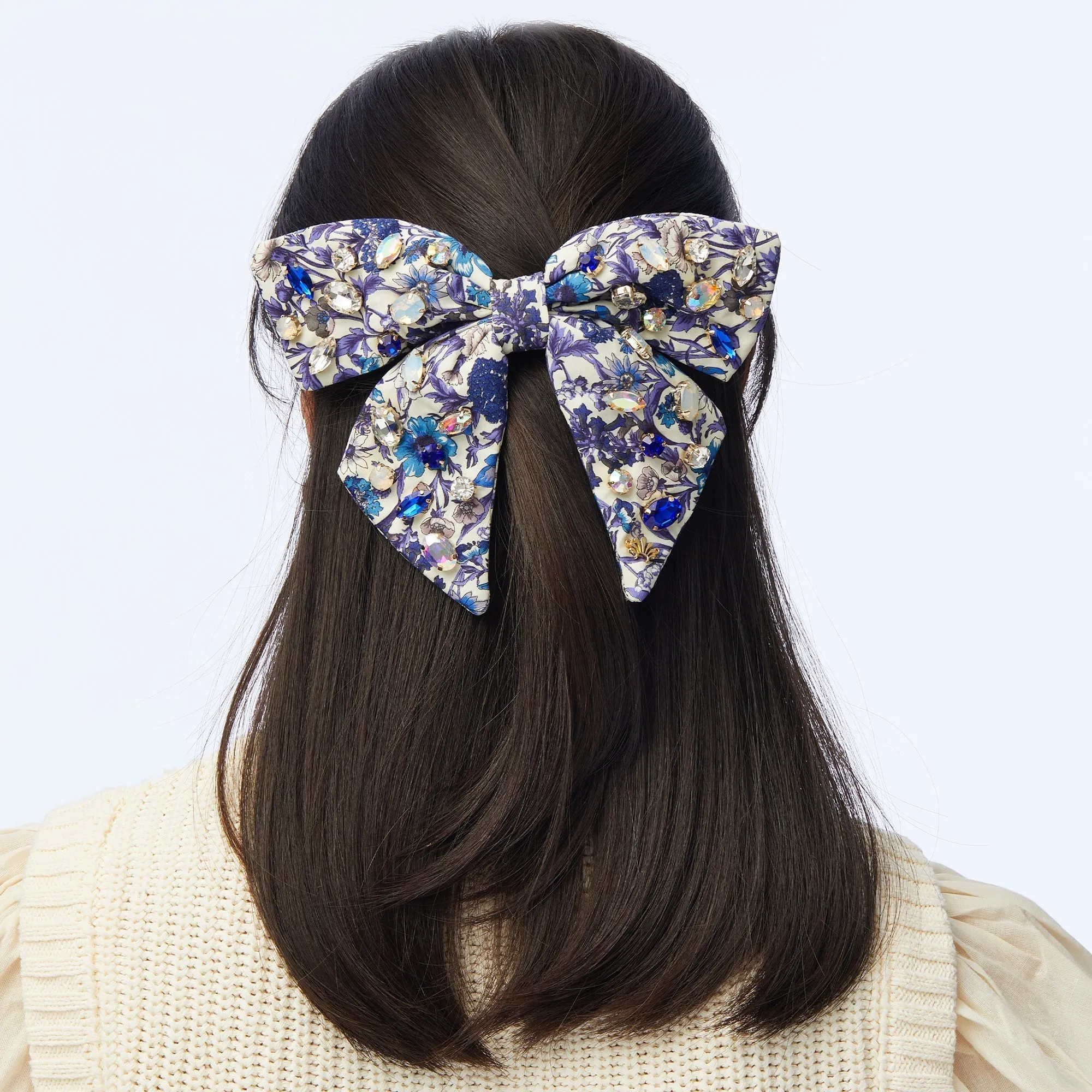 RACHEL FLORAL GLITTERING CRYSTAL BOW BARRETTE