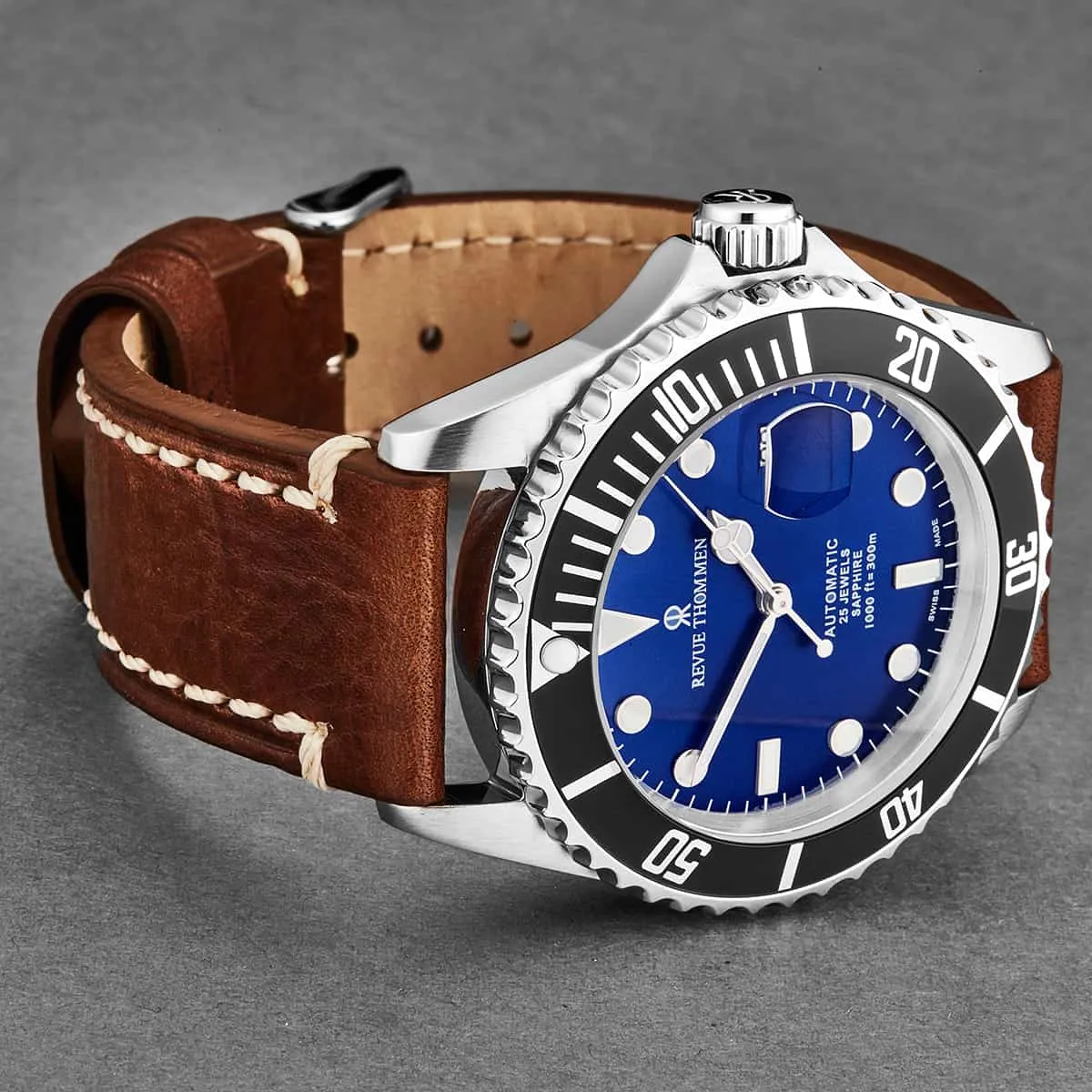 Revue Thommen Men's 17571.2523 'Diver' Blue Dial Brown Leather Strap Swiss Automatic Watch