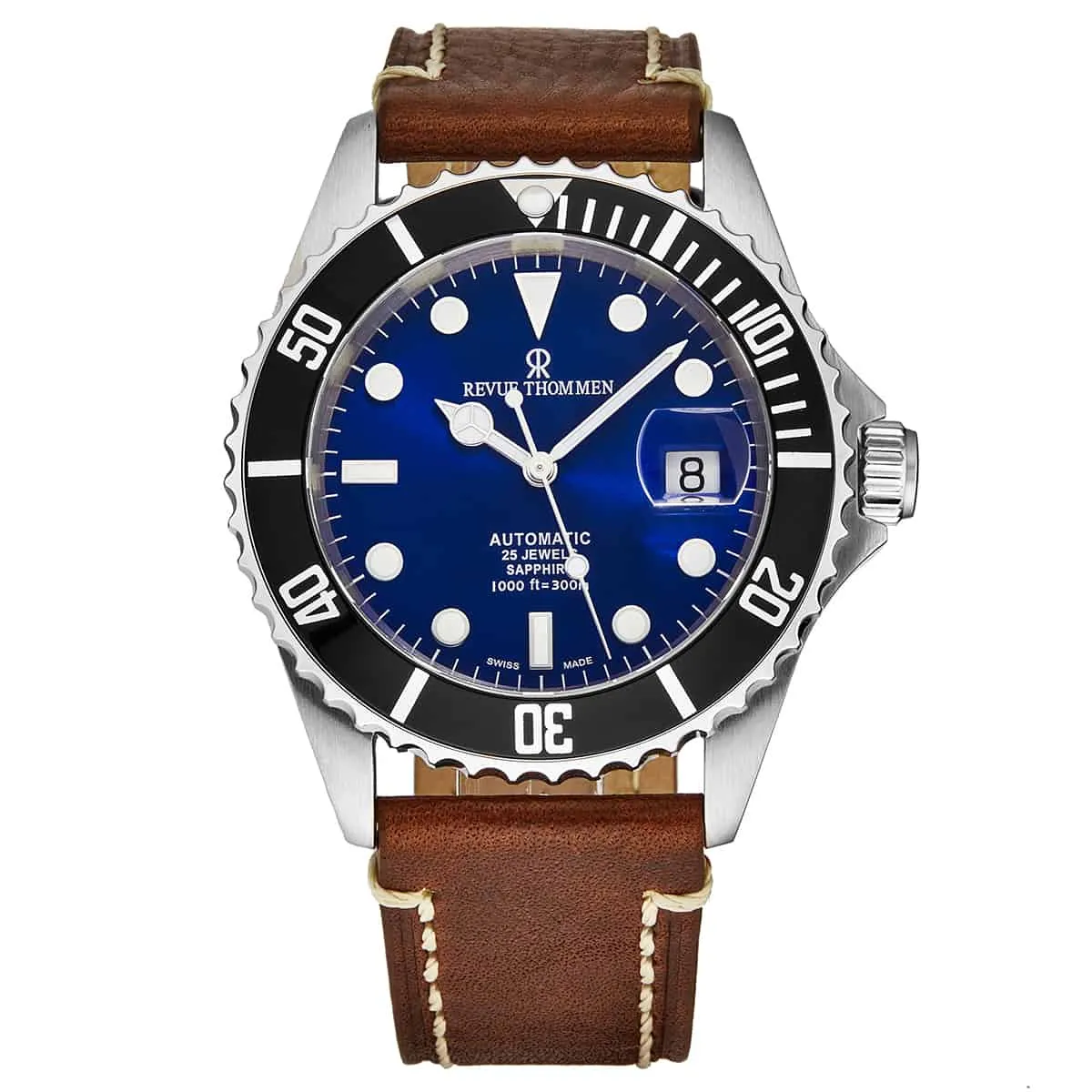 Revue Thommen Men's 17571.2523 'Diver' Blue Dial Brown Leather Strap Swiss Automatic Watch