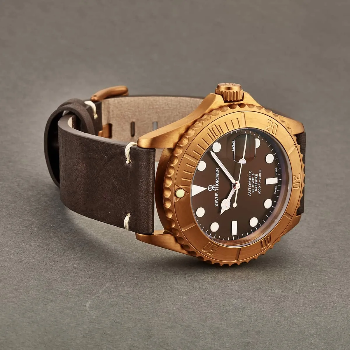 Revue Thommen Men's 17571.2596 'Diver' Brown Dial Brown Leather Strap Bronze/Steel Automatic Watch