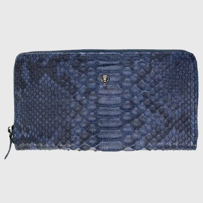 Shop Best Genuine High Quality Python Dark Blue Leather Long Wallet