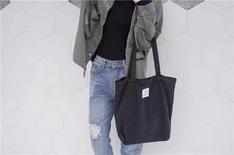 Simple INS Corduroy Shopping Tote Bag