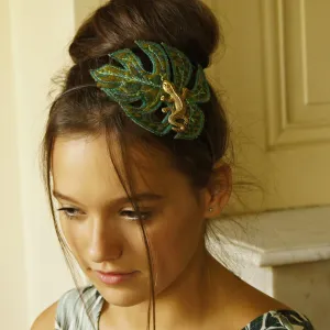 Textile Monstera Leaf Headband Green