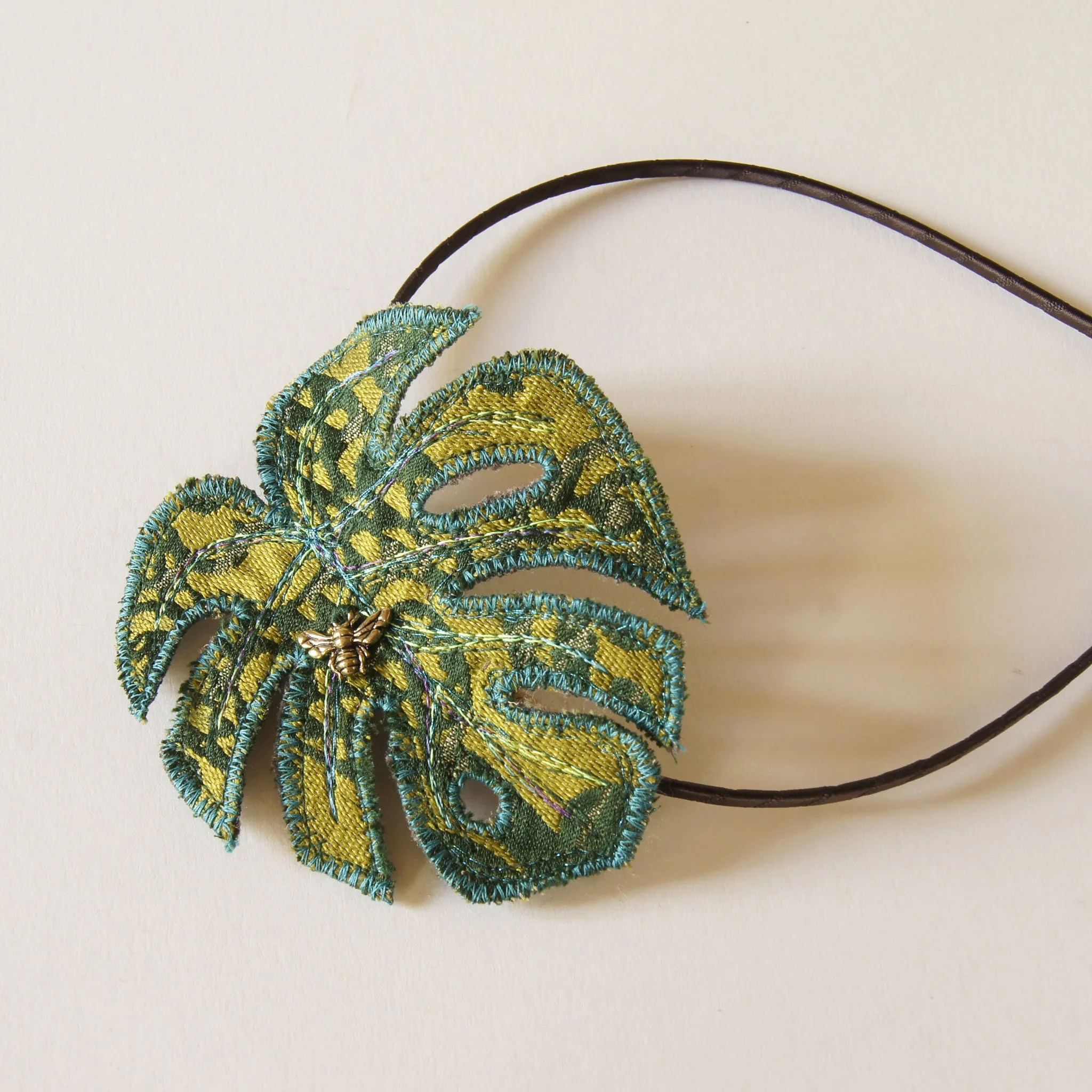 Textile Monstera Leaf Headband Green