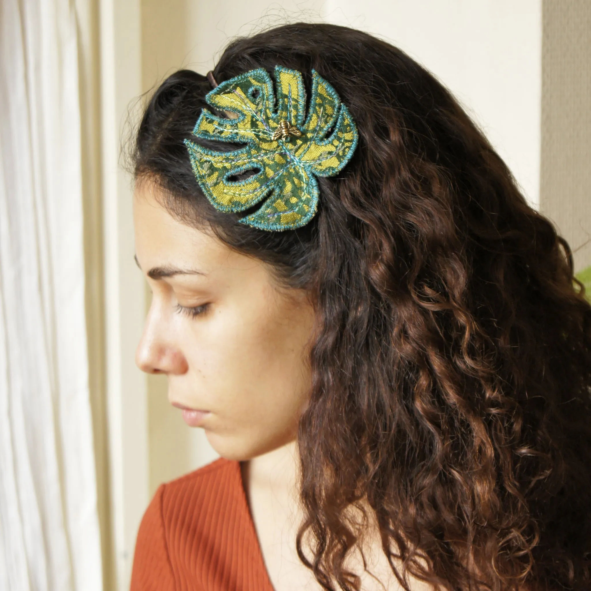 Textile Monstera Leaf Headband Green