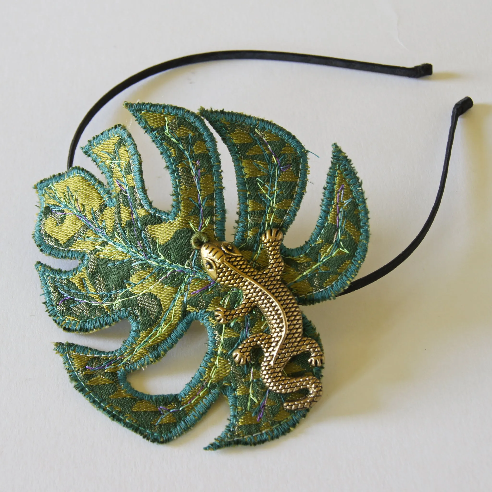 Textile Monstera Leaf Headband Green