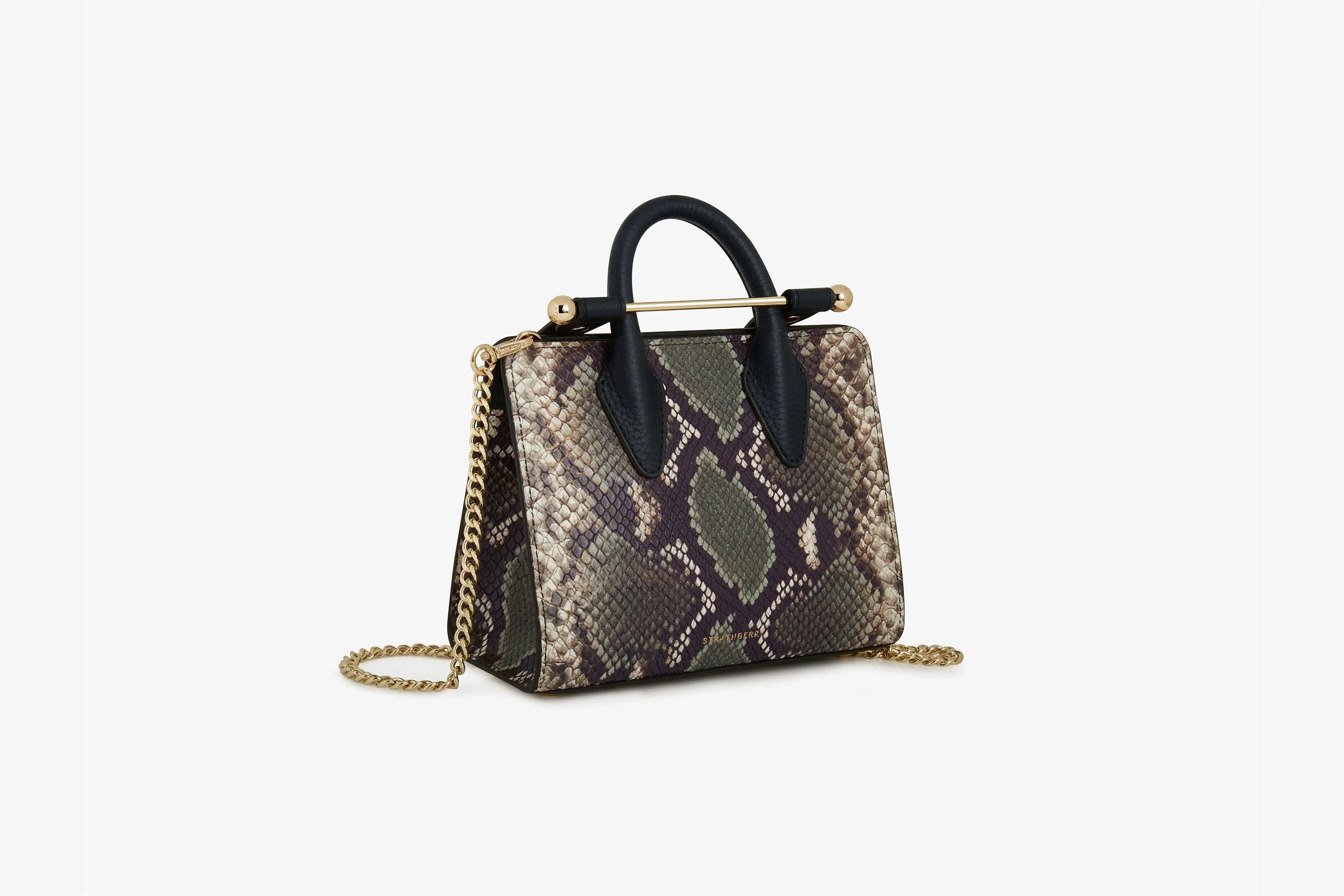 The Strathberry Nano Tote - Snake-Embossed Leather Slate Green