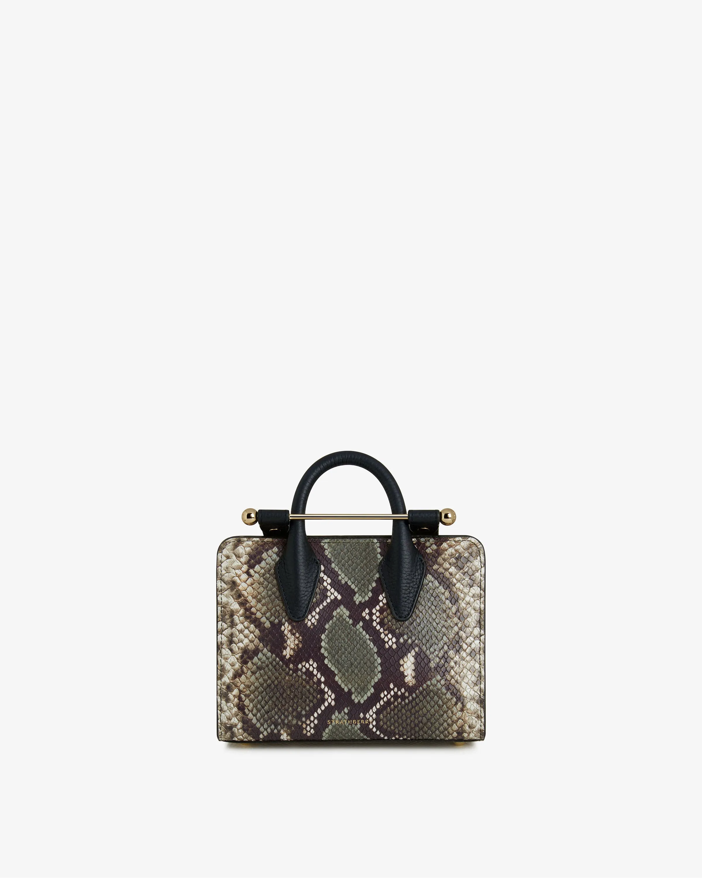 The Strathberry Nano Tote - Snake-Embossed Leather Slate Green