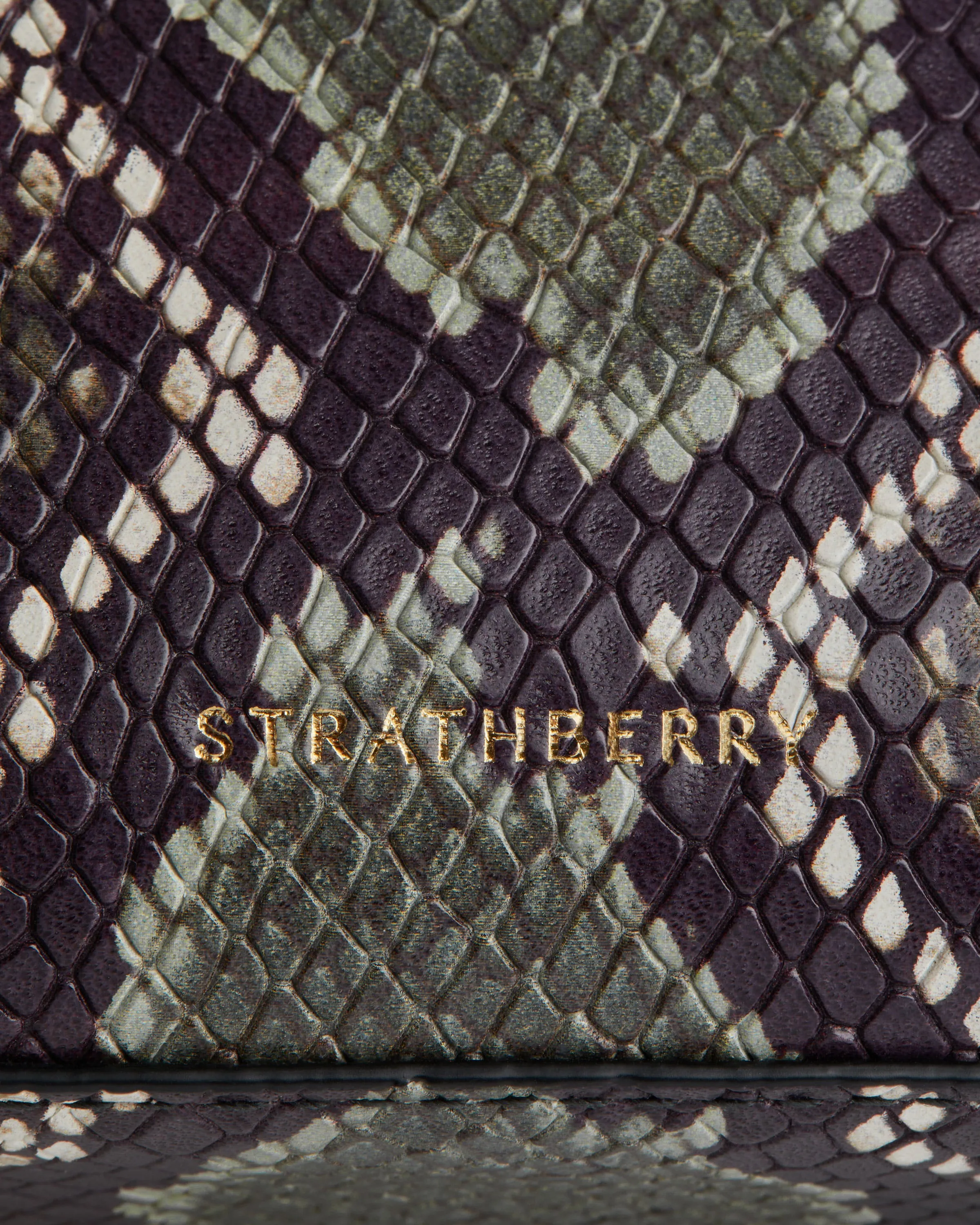 The Strathberry Nano Tote - Snake-Embossed Leather Slate Green