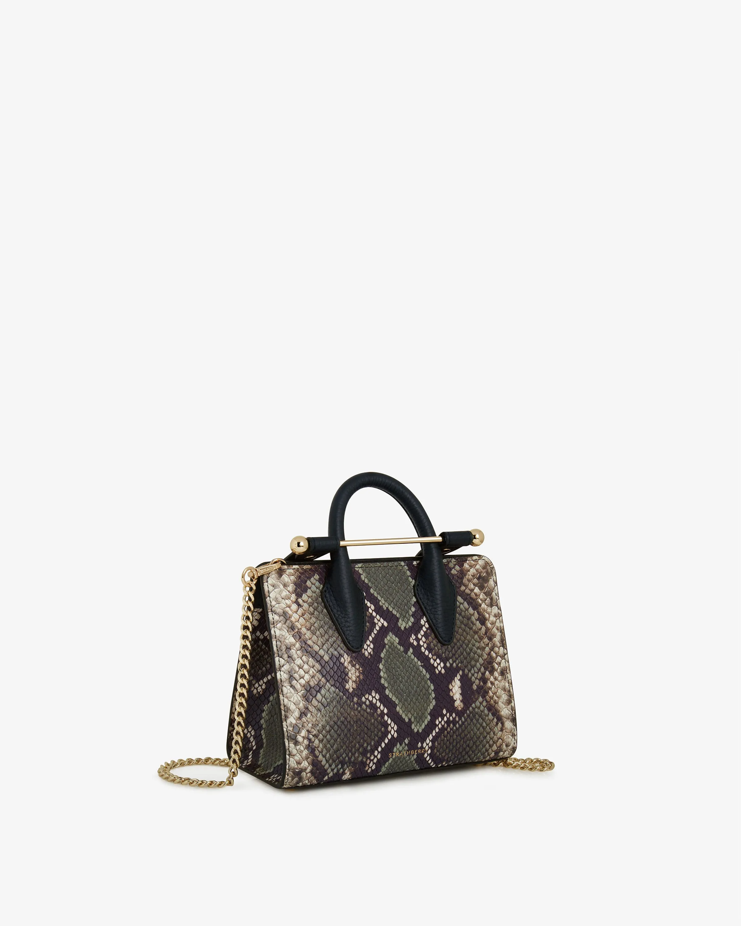 The Strathberry Nano Tote - Snake-Embossed Leather Slate Green