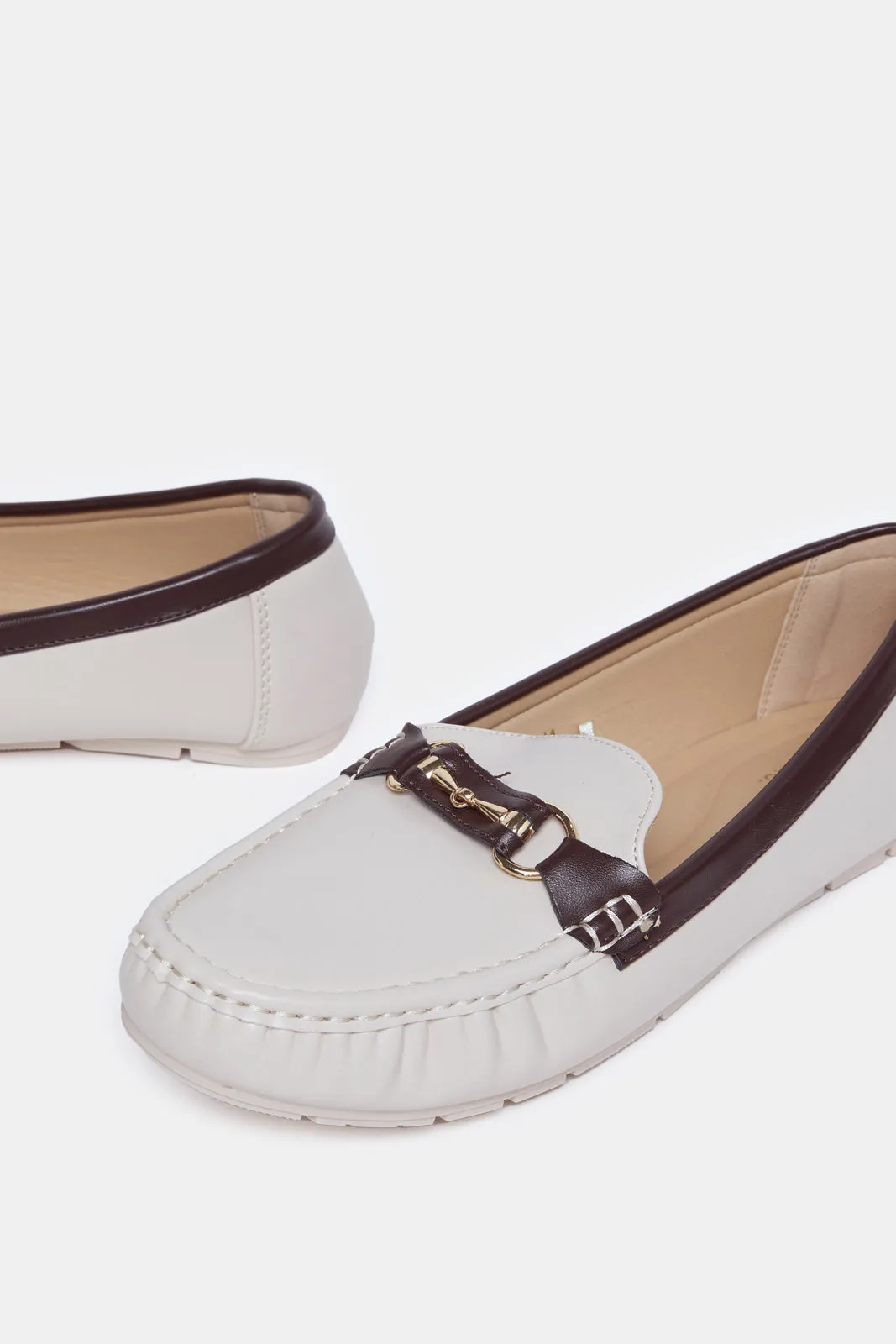 Women Ivory Embellished Moccasin Shoes