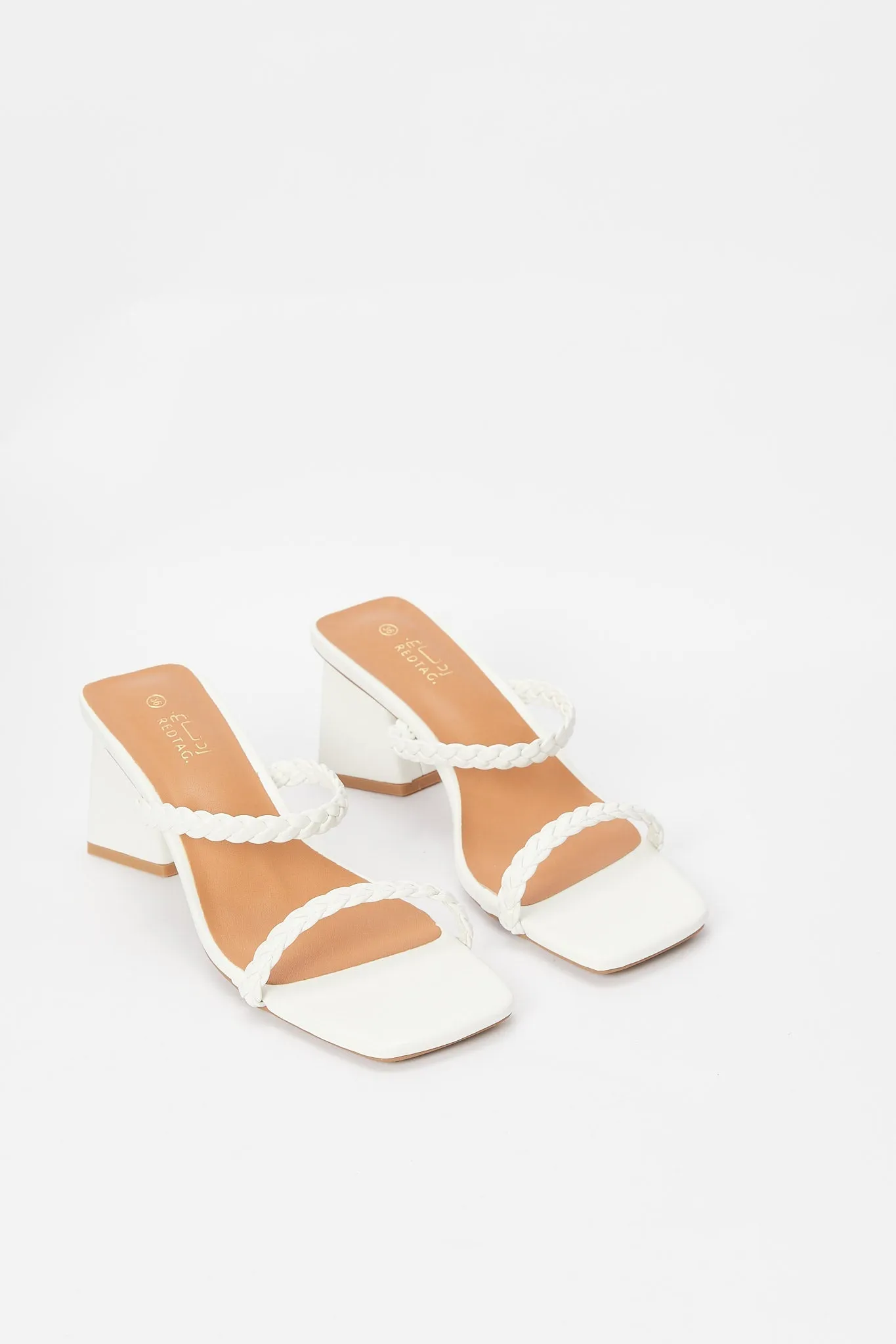 Women White Braided Strap Mule