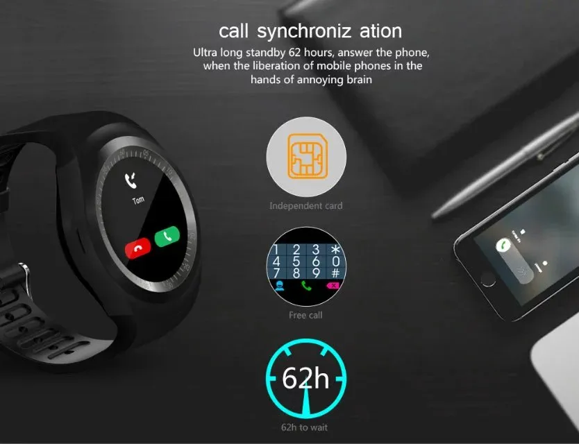 Y1 Android Smart Watch (Phone Calls, Push Messages and Passometer)